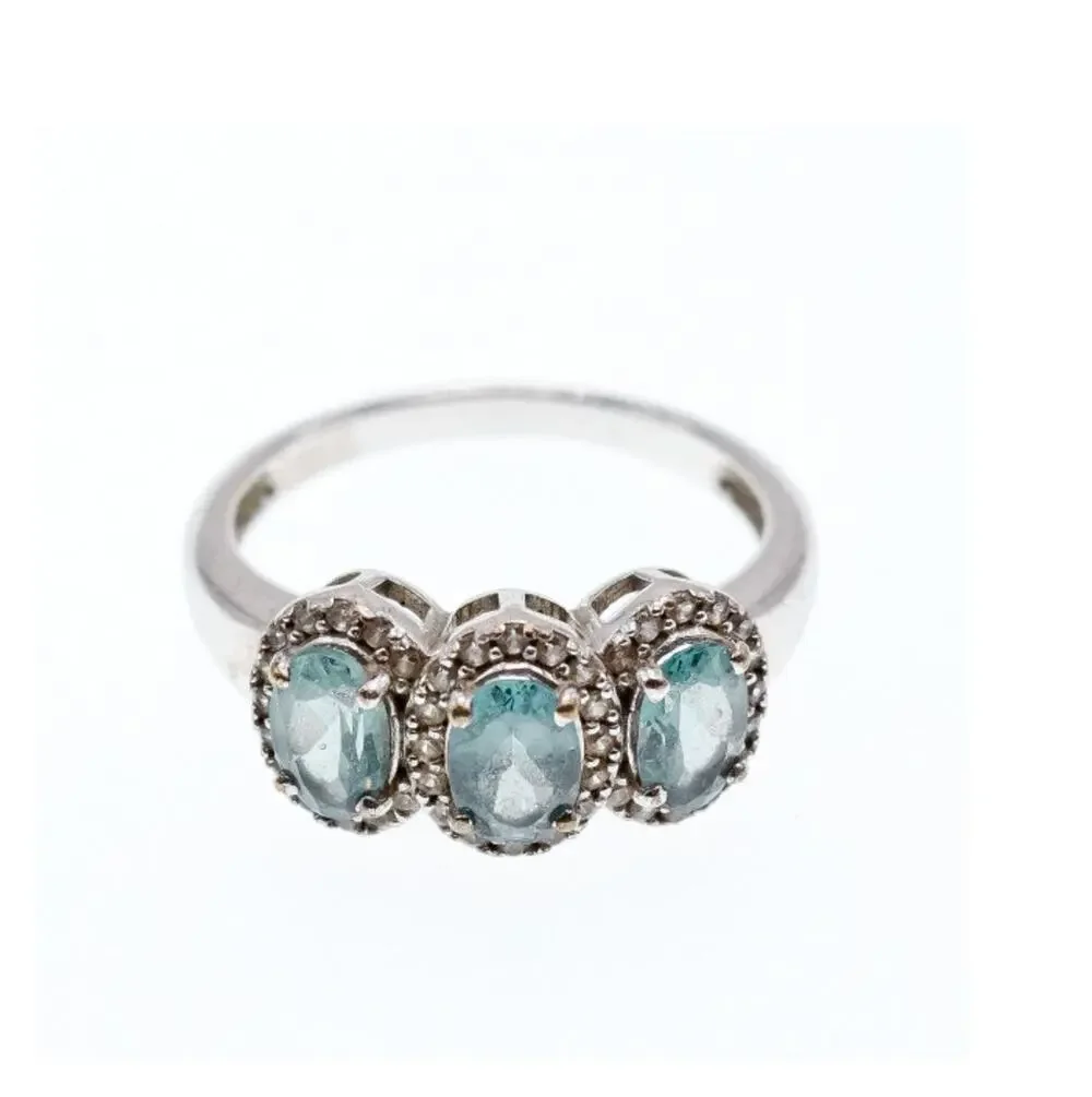 925 Sterling Silver Tourmaline & Quartz Ring Size 7